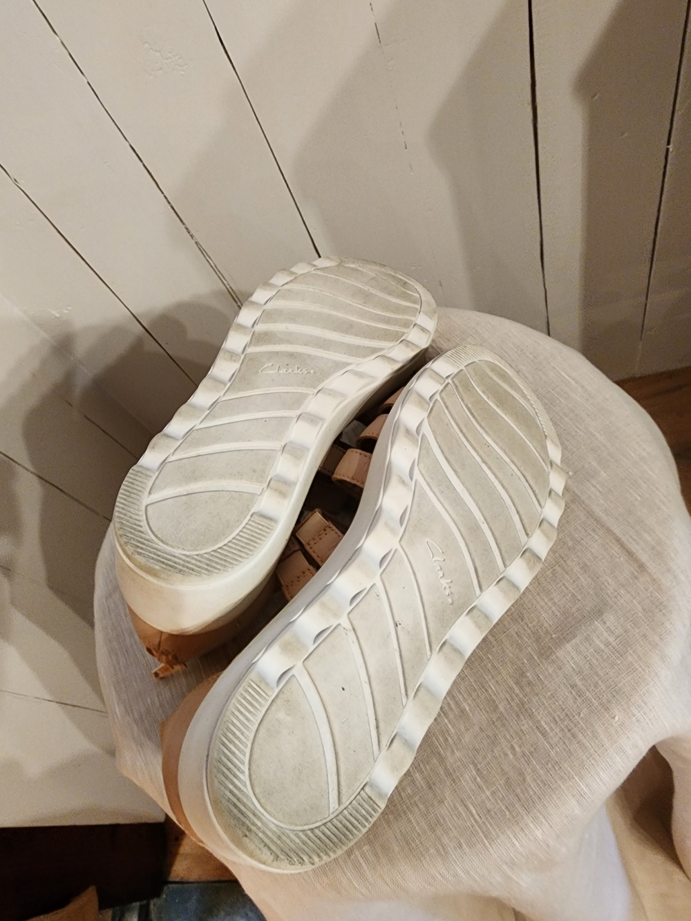 Clarks Beige Strappy Wedge Sandals - Picture 4 of 4